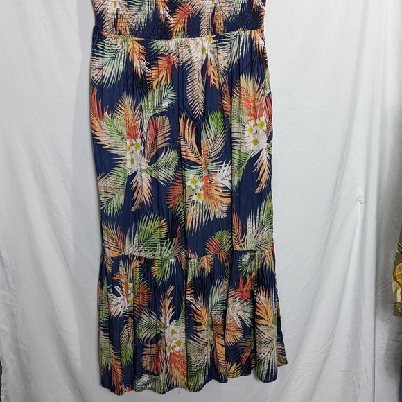 Terra & Sky 1X Maxi Dress Blue Floral Tropical Tassled Pockets Sleeveless 16 18 - Picture 8 of 13